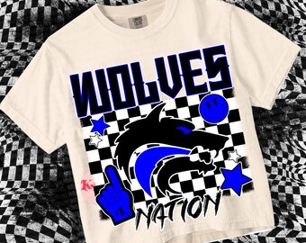 Retro Glitter -  Mascot-WOLVES NATION PNG - School Spirit - Black and Blue