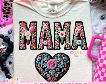 Floral Faux Embroidery "Mama" PNG Design - Mothers Day - Ready to print