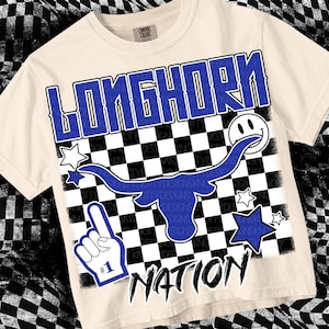 Retro Grunge -  Mascot-LONGHORNS PNG - School Spirit - Blue