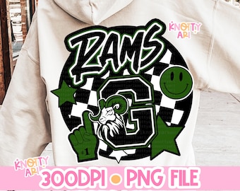 Retro Pop Mascot-RAMS PNG - School Spirit - Black Green