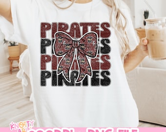 Cute Coquette Repeated PIRATES PNG-Mascot- PNG - School Spirit - Maroon Black