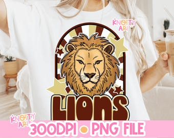 Cute Groovy LIONS - PNG File - Mascots-Maroon Gold - Ready to Print