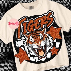 Retro Mascot Glitter-Tigers PNG - School Spirit-Black Orange