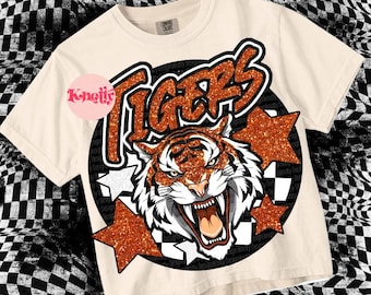 Retro Mascot Glitter-Tigers PNG - School Spirit-Black Orange