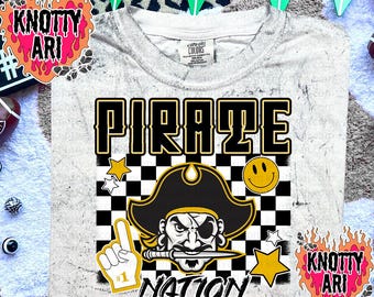Cute Preppy Glitter- PNG File - Pirates - Mascots Black, Gold, White