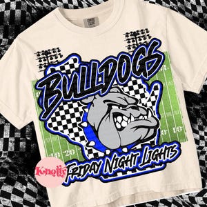 Retro- Friday Night Lights  -  Mascot-Bulldogs Football PNG - School Spirit - Royal Blue Black- Wisconson