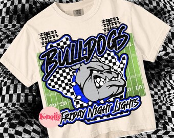 Retro- Friday Night Lights  -  Mascot-Bulldogs Football PNG - School Spirit - Royal Blue Black- Wisconson