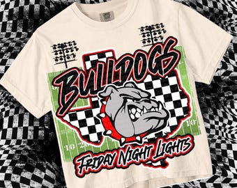 Retro Friday Night Lights -  Mascot-Bulldogs Football PNG - School Spirit - Red