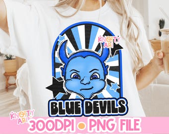 Cute Groovy Blue Devils -  Mascot- School Spirit - Ready to Print