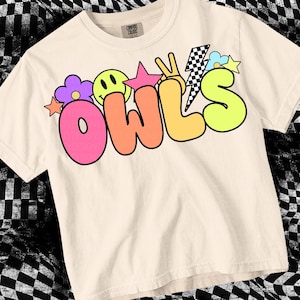 Retro Colorful Preppy Sticker Mascot- OWLS PNG - School Spirit
