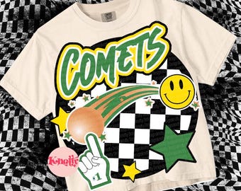 Retro Mascot - Comets PNG - School Spirit - Yellow Green