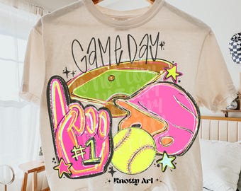 Neon Game Day Hand Drawn Softball Digital Download png