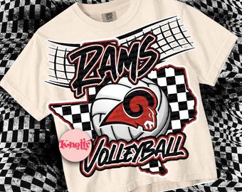 Retro Grunge Preppy Rams Volleyball -Mascot- PNG - School Spirit