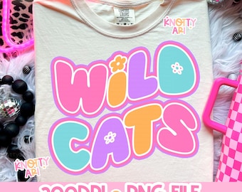 Cute Groovy Colorful Preppy Mascot-WILDCATS PNG - School Spirit
