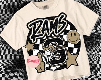 Retro Pop Mascot-RAMS PNG - School Spirit - Black Gold