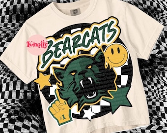 Retro Pop - Mascot-BEARCATS PNG - School Spirit Green Yellow