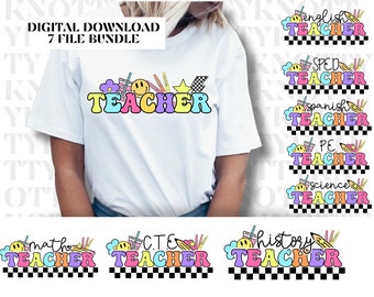 Retro Pop- Teacher Bundle- PNG - Science, CTE, Spanish, English, Math, History, etc