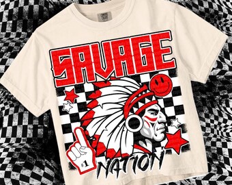 Retro Grunge -  Mascot-SAVAGE NATION PNG - School Spirit - Red