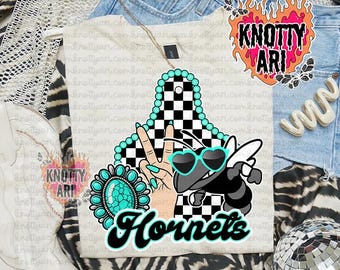 Cute Western Design - Turquoise - HORNETS -  Mascot-Hornets PNG - School Spirit - Western mama, School Spirit western design