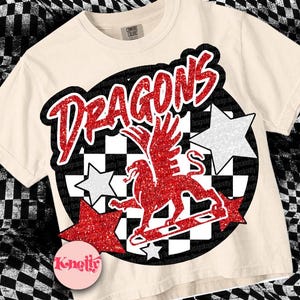 Retro Glitter - Mascot-DRAGONS PNG - School Spirit