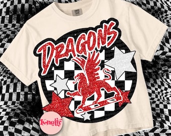 Retro Glitter - Mascot-DRAGONS PNG - School Spirit