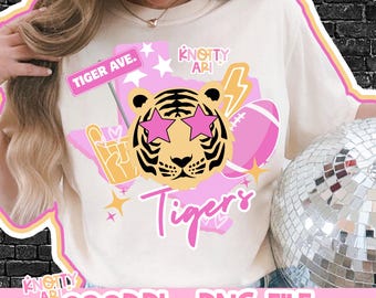 Pink Preppy Coquette TIGERS Design- Retro Mascot -Tigers PNG - School Spirit -