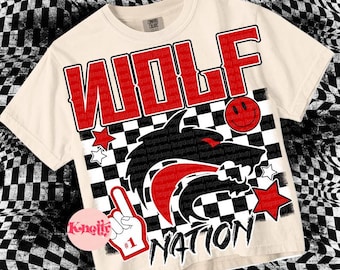 Retro Glitter -  Mascot-WOlF NATION PNG - School Spirit - Black and Red