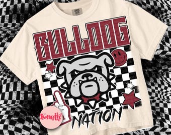 Retro Grunge -  Mascot-BULLDOGS PNG - School Spirit - Maroon