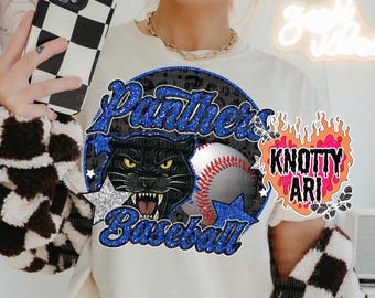 Panthers Baseball Blue PNG | Glitter Team Design | School Spirit Sports | Sublimation Shirt Graphic | Digital Download