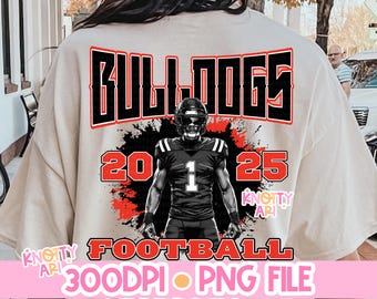 Football Design- BULLDOG Football PNG - Red Black - Bulldog pride - Football shirt design - Football png File - DTF - Ready to print