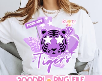 Pink Preppy Coquette TIGERS Design- Retro Mascot -Tigers PNG - School Spirit -Purple