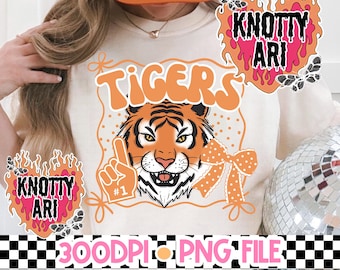 Cute Preppy Coquette TIGERS Design- Retro Mascot -Tigers PNG - School Spirit
