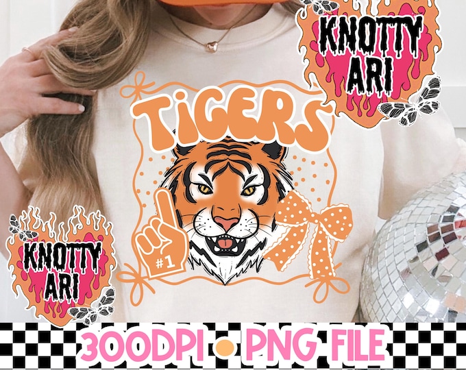 Featured listing image: Cute Preppy Coquette TIGERS Design- Retro Mascot -Tigers PNG - School Spirit