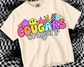 Retro Pop Colorful Preppy Sticker Mascot-Cougars PNG - School Spirit