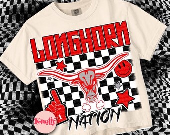 Retro Grunge -  Mascot-LONGHORNS PNG - School Spirit - RED
