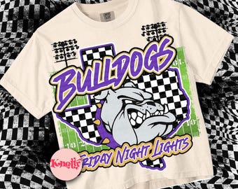 Retro Friday Night Lights -  Mascot-BULLDAWGS Football PNG - School Spirit - Purple Gold