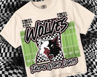 Retro Grunge -  Mascot- WOLVES PNG - School Spirit - Maroon Black
