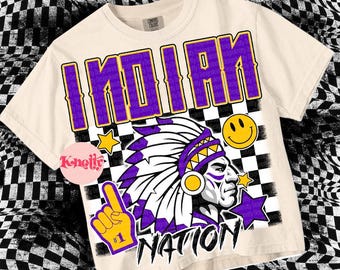 Retro Grunge -  Mascot-INDIAN NATION PNG - School Spirit - Purple Gold