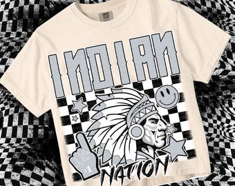 Retro Grunge -  Mascot-INDIAN NATION PNG - School Spirit - Grey
