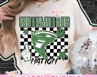 Retro Grunge -  Mascot-Whirlwinds NATION PNG - School Spirit - Green