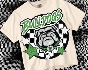 Retro Glitter -  Mascot-Bulldogs PNG - School Spirit - Green