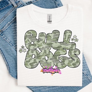 Retro Distressed Camo -  Mascot-Bulldogs PNG - School Spirit - Green and Black