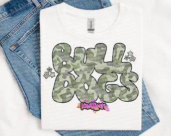Retro Distressed Camo -  Mascot-Bulldogs PNG - School Spirit - Green and Black