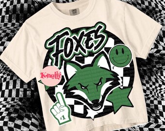Cute Preppy Glitter- PNG File - FOXES  - Mascots- Green