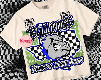 Retro Thursday Night Lights -  Mascot-Bulldogs Football PNG - School Spirit - Royal Blue Black