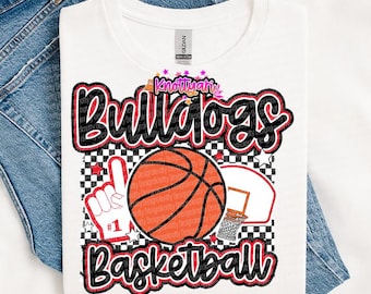 Cute Preppy Basketball Mascot-BULLDOGS- PNG School Spirit - Red