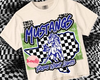 Retro  - Mustangs  Friday Night Lights PNG - School Spirit - Blue White Black