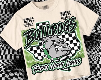 Retro Friday Night Lights -  Mascot-Bulldogs Football PNG - School Spirit - Green Black
