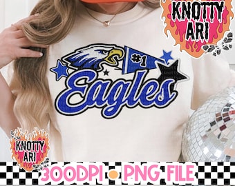 Retro Cute Faux Embroidery EAGLES  Mascot-Eagles PNG Blue