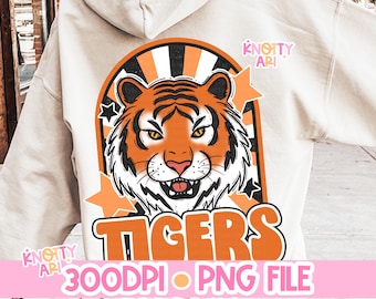 Cute Groovy- Retro Mascot -Tigers PNG - School Spirit - Ready to Print